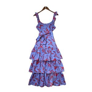 Likely Charlotte Floral Ruffle Tiered Maxi Dress Blue Red Size 4 NWT Wedding